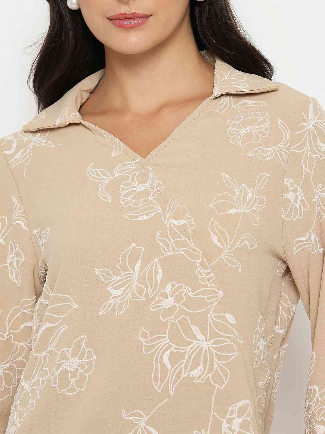 Madame Floral Print Top and Bottoms Beige Co-ord Set - Image 8