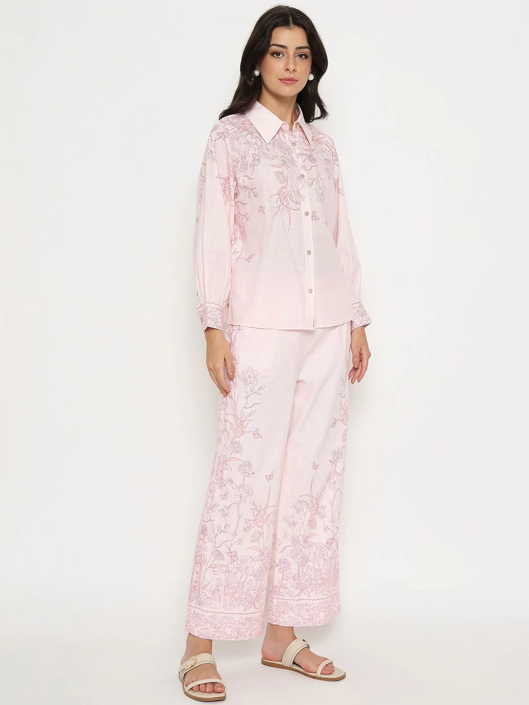 Madame Floral Print Top and Bottom Pink Cotton Co-ord Set - Image 5
