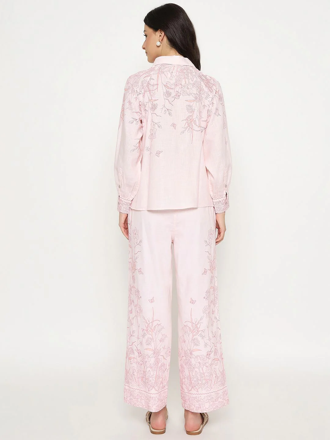 Madame Floral Print Top and Bottom Pink Cotton Co-ord Set - Image 6