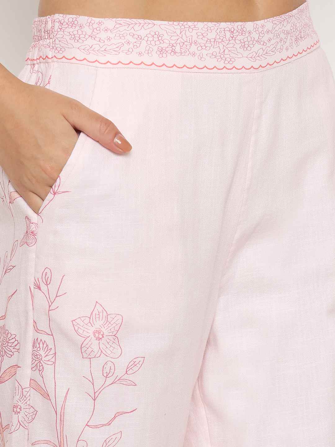 Madame Floral Print Top and Bottom Pink Cotton Co-ord Set - Image 7
