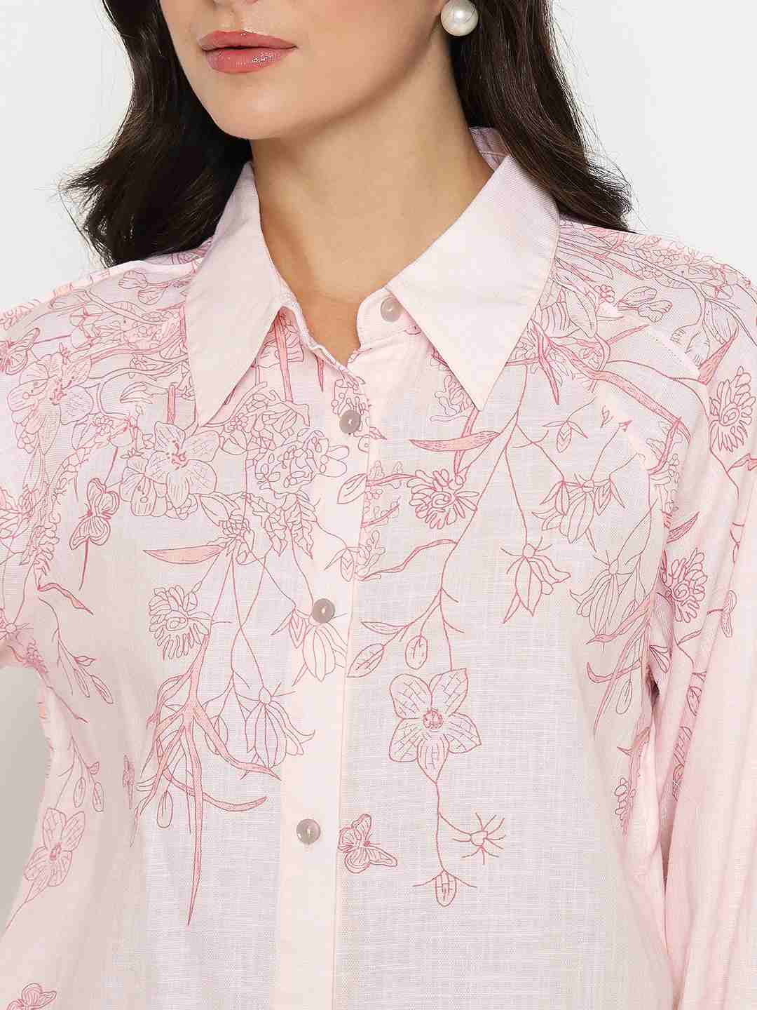 Madame Floral Print Top and Bottom Pink Cotton Co-ord Set - Image 8