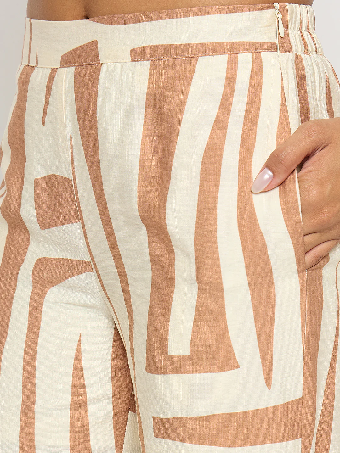 Madame Colorblock Top and Bottoms Rayon Blend Tan Brown Co-ord Set - Image 7