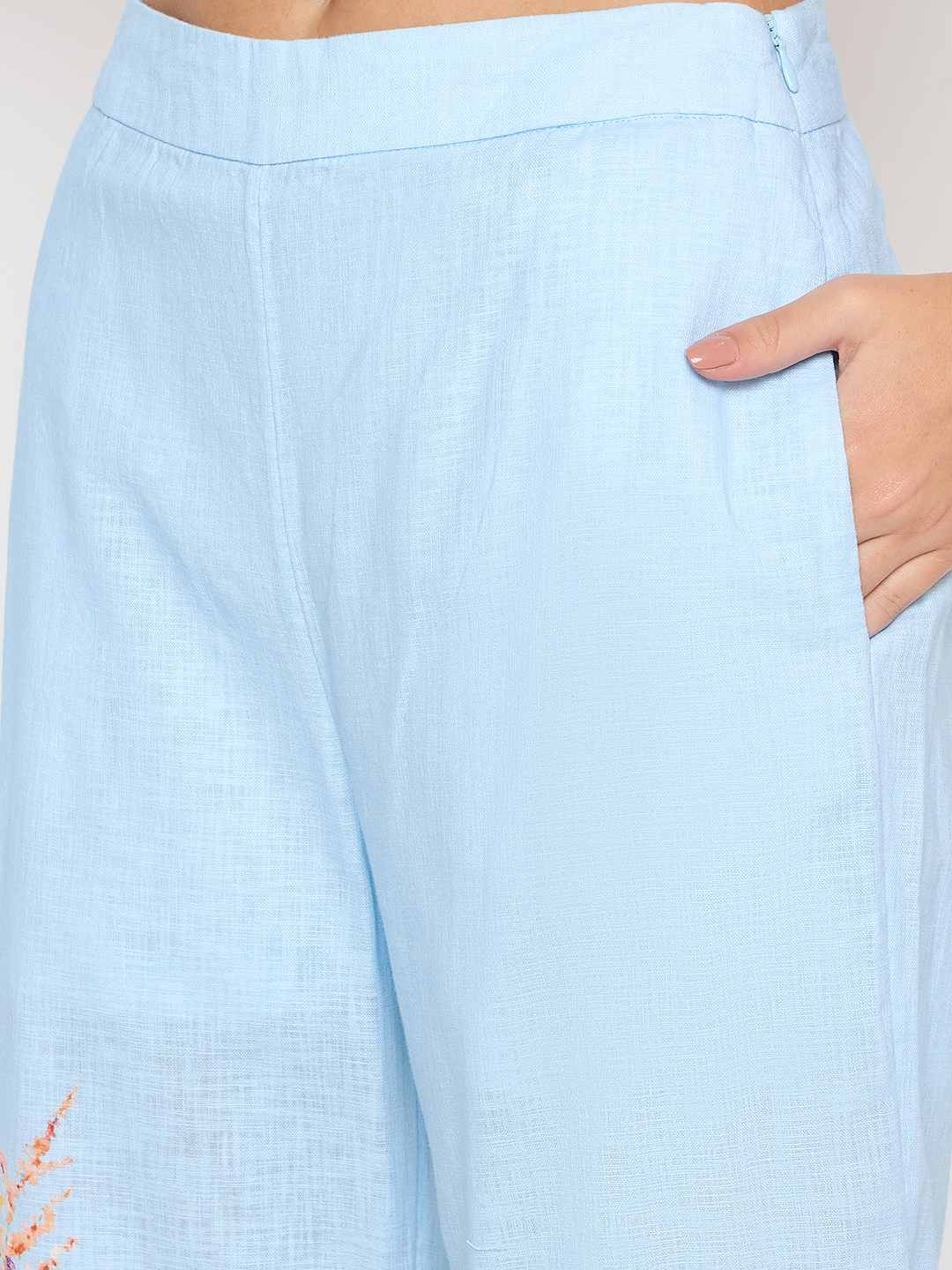 Madame Printed Shirt and Trousers Blue Cotton Co-ord Set - Image 7