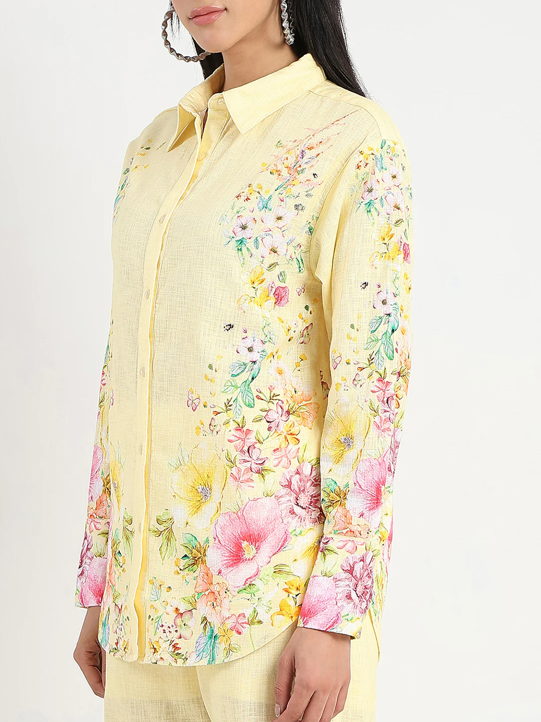 Madame Printed Shirt and Trousers Yellow Cotton Co-ord Set - Image 7