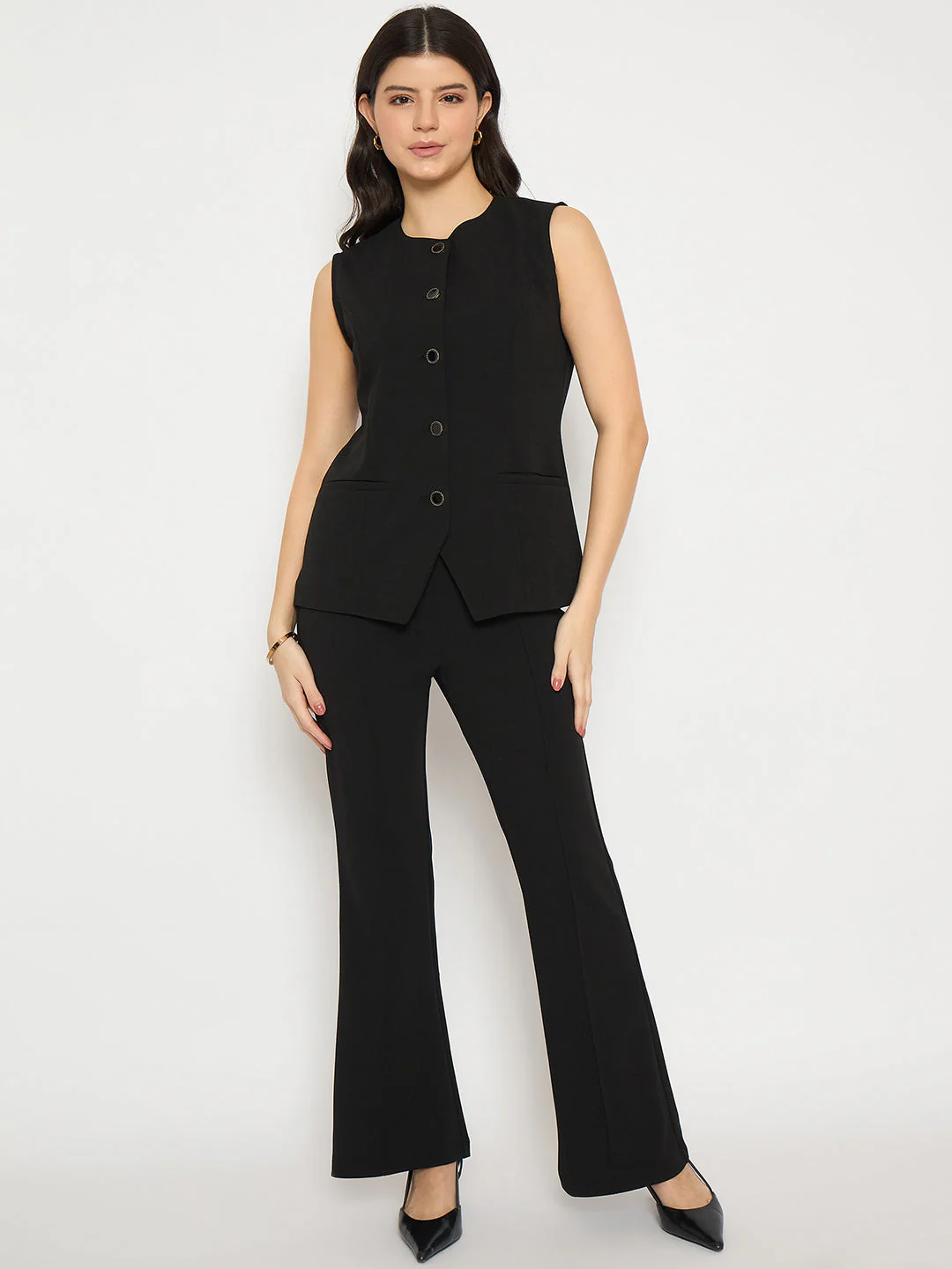 Madame Sleeveless Button Front Black Co-ord Set - Image 2