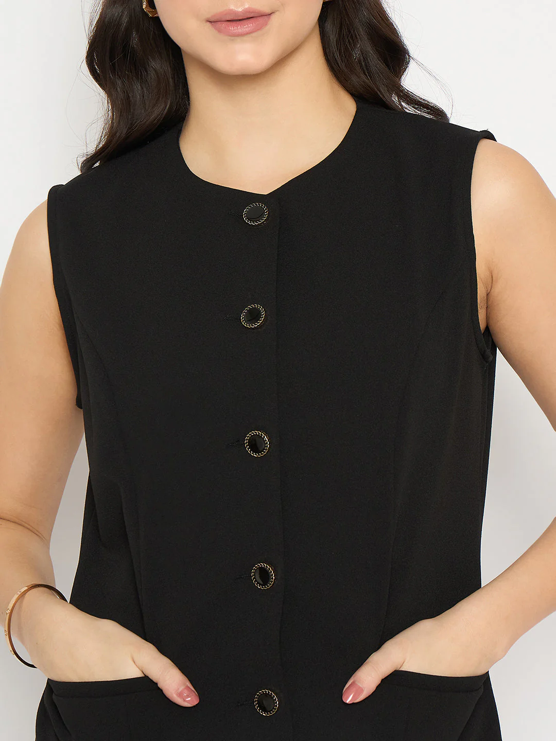 Madame Sleeveless Button Front Black Co-ord Set - Image 8