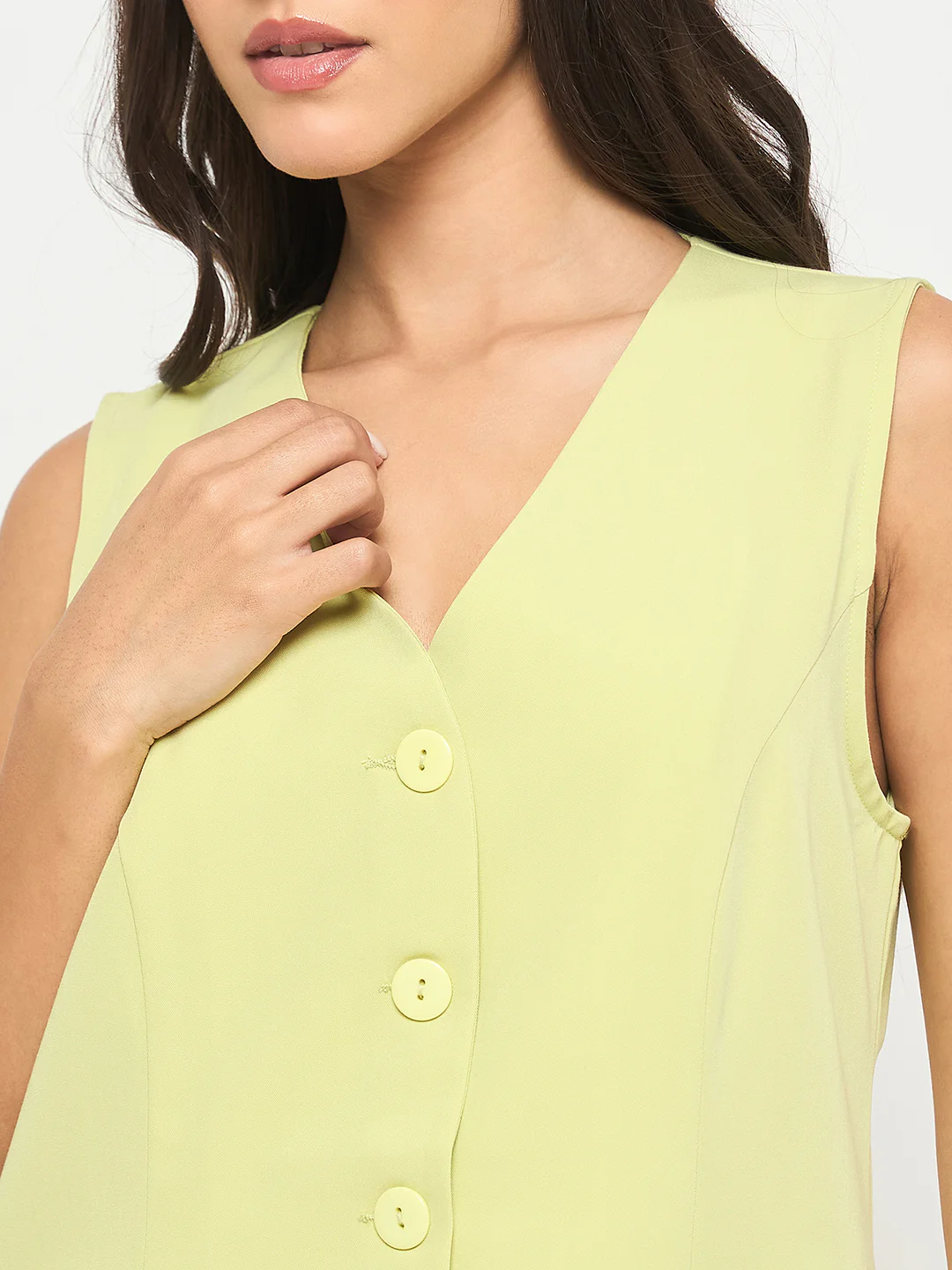 Madame Solid Sleeveless Top and Bottoms Lime Green Co-ord Set - Image 8
