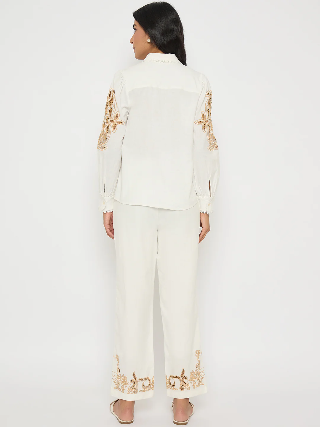 Madame Dori Embroidered White Cotton Blend Co-ord Set - Image 6