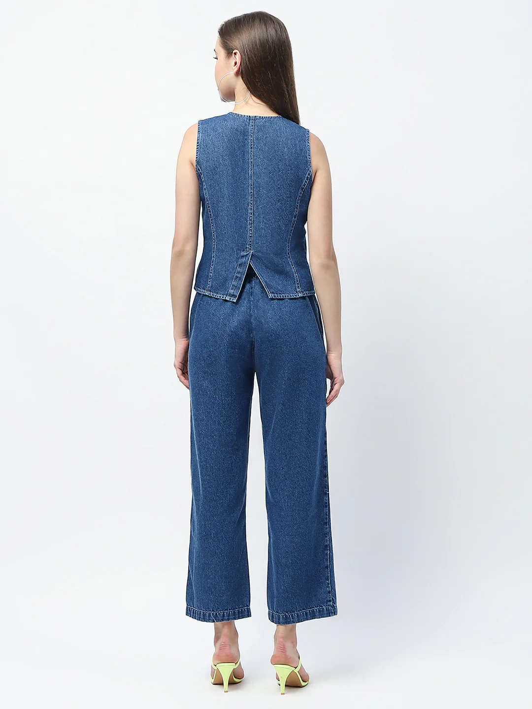 Madame Pintuck Detailed Top and Straight Trousers Mid Blue Co-ord Set - Image 7