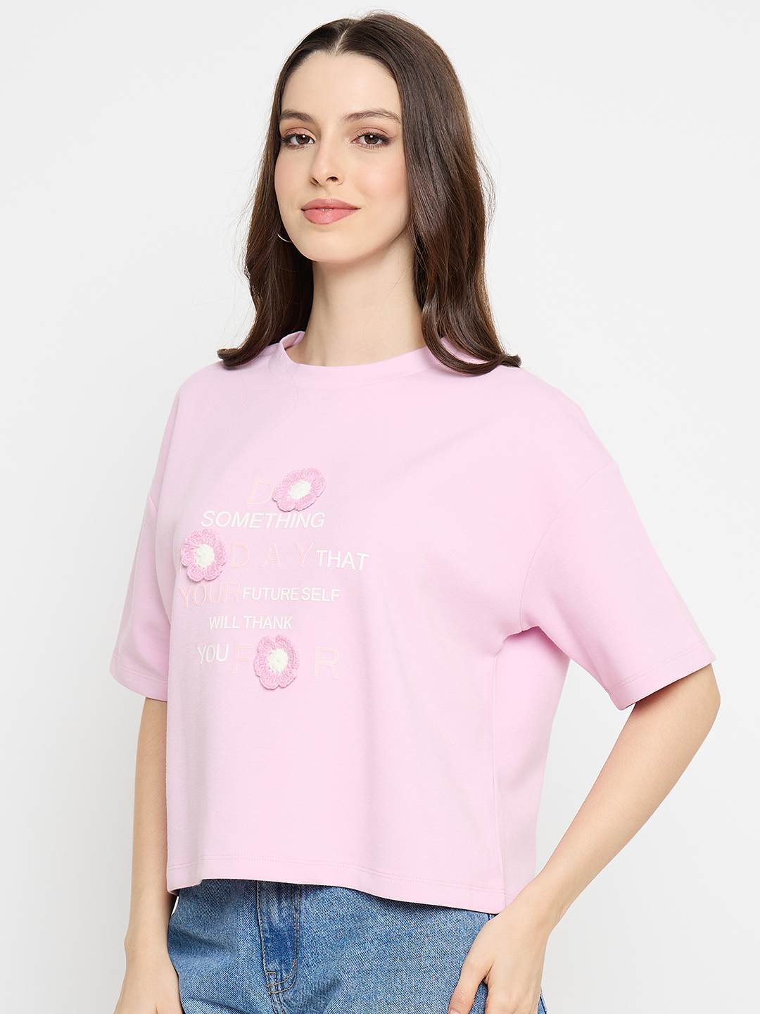 Madame Typography Print Accented Pink T-Shirt - Image 5