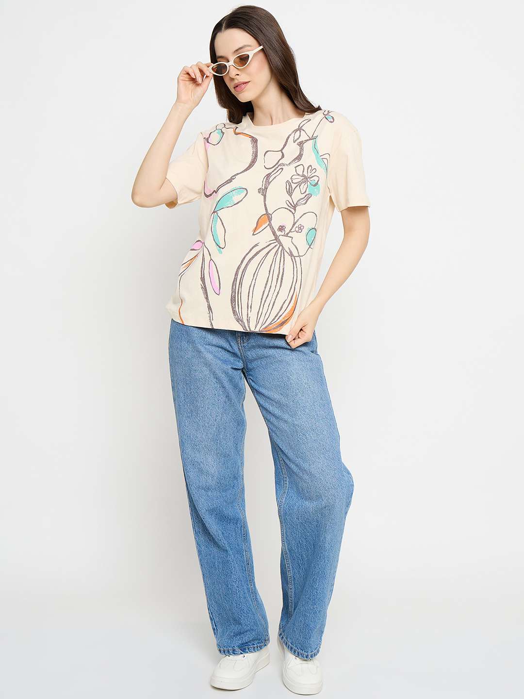 Madame Abstract Print Cotton Beige Half T-shirt - Image 3