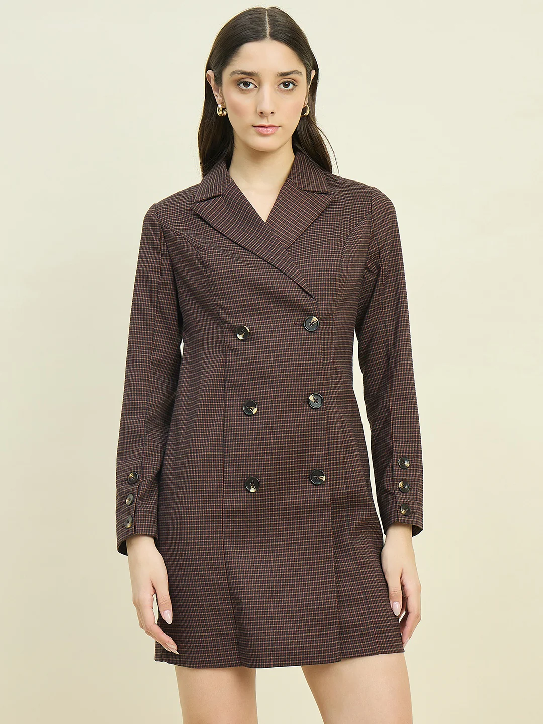 Madame Brown Double Breasted Long Coat - Image 3