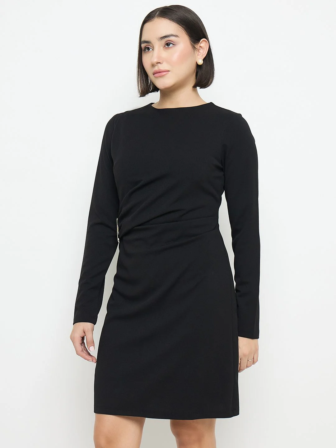 Madame Side Buckle Detail Black Mini Dress - Image 5