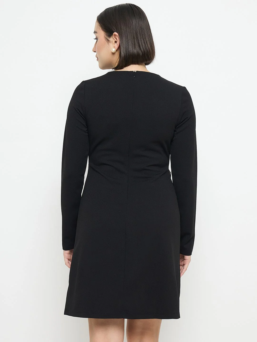 Madame Side Buckle Detail Black Mini Dress - Image 6