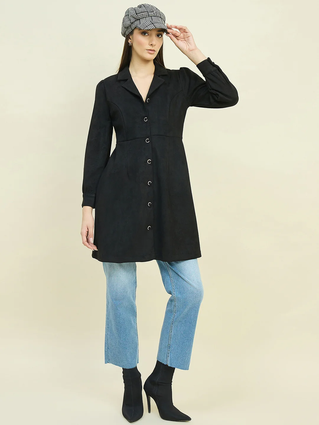 Madame Suede Blazer Dress with Embellished Button Details - Image 3