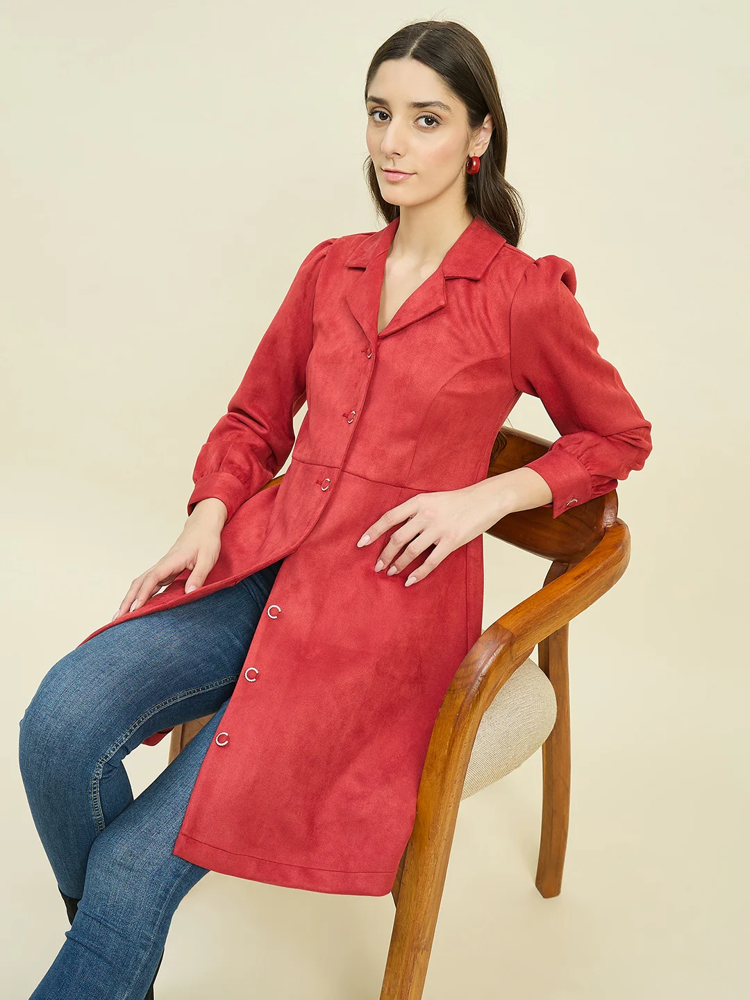 Madame Suede Blazer Dress with Embellished Button Details - Image 2