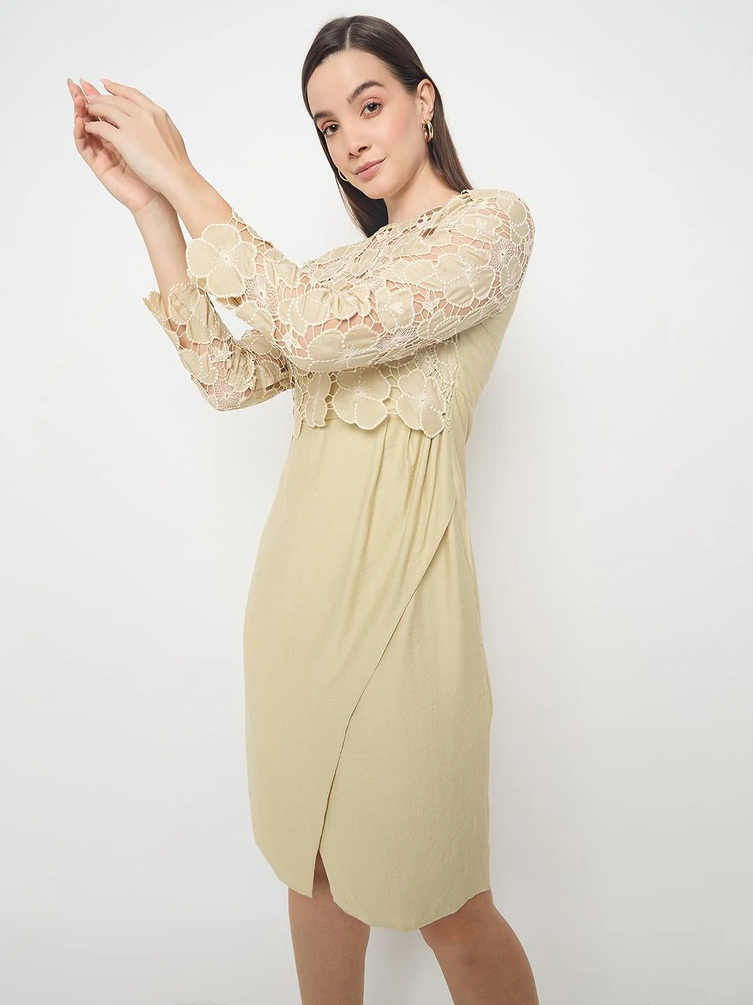 Madame Lace Overlay Wrap Lemon Yellow Dress
