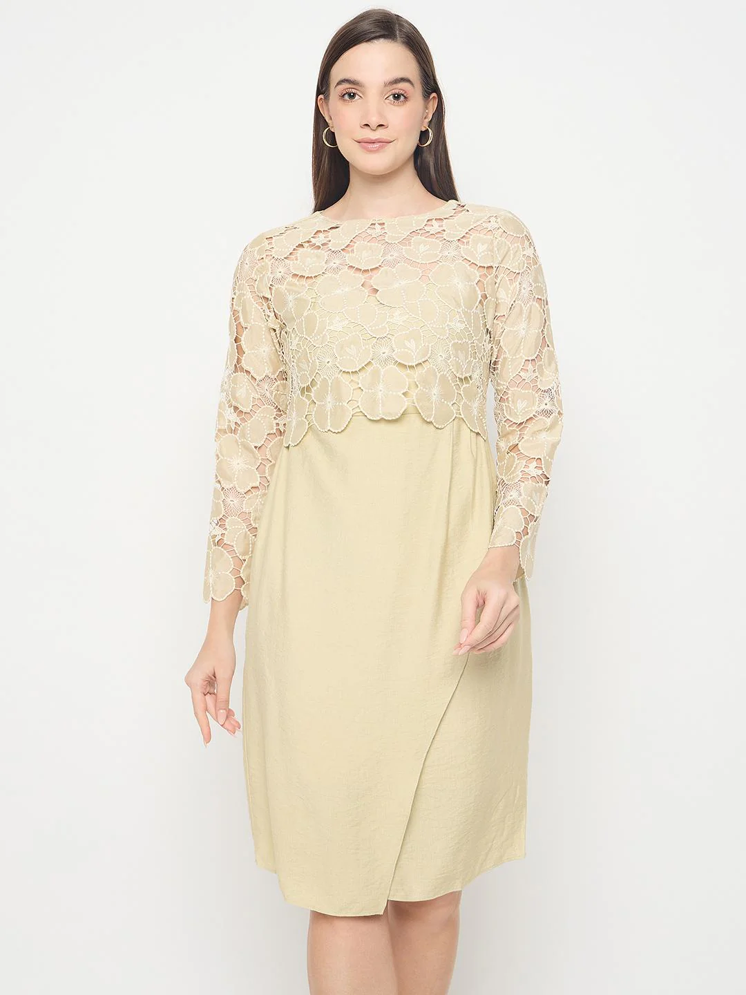 Madame Lace Overlay Wrap Lemon Yellow Dress - Image 3