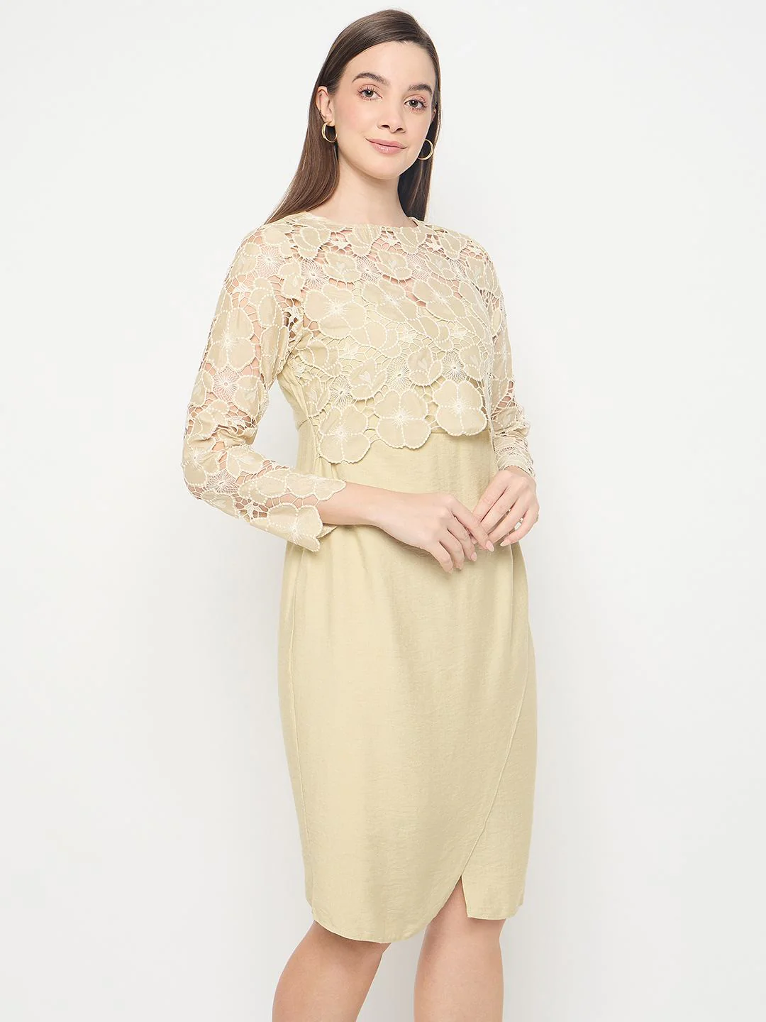 Madame Lace Overlay Wrap Lemon Yellow Dress - Image 4