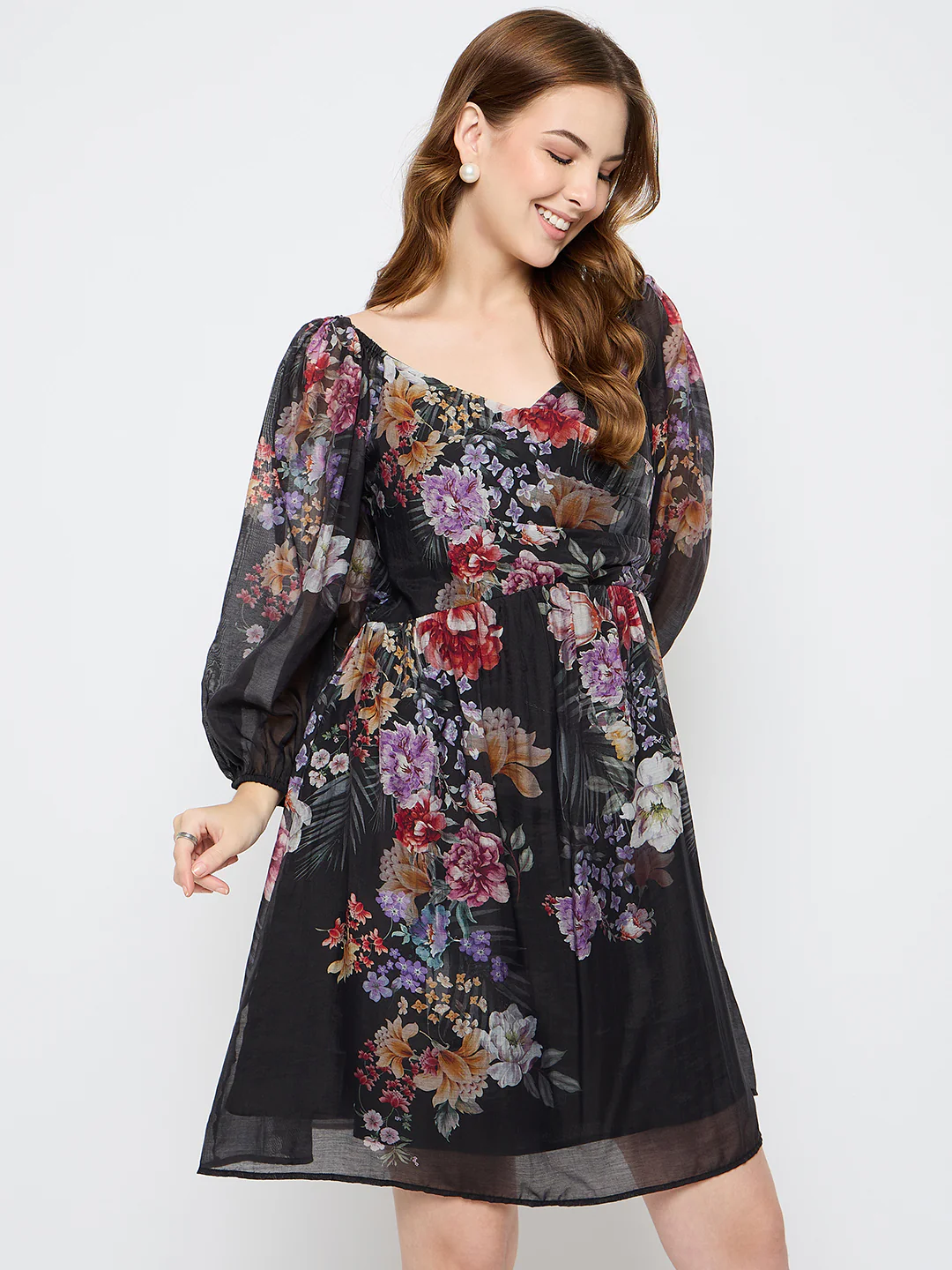 Madame Floral Print Tencel Blend Black Midi Dress - Image 4