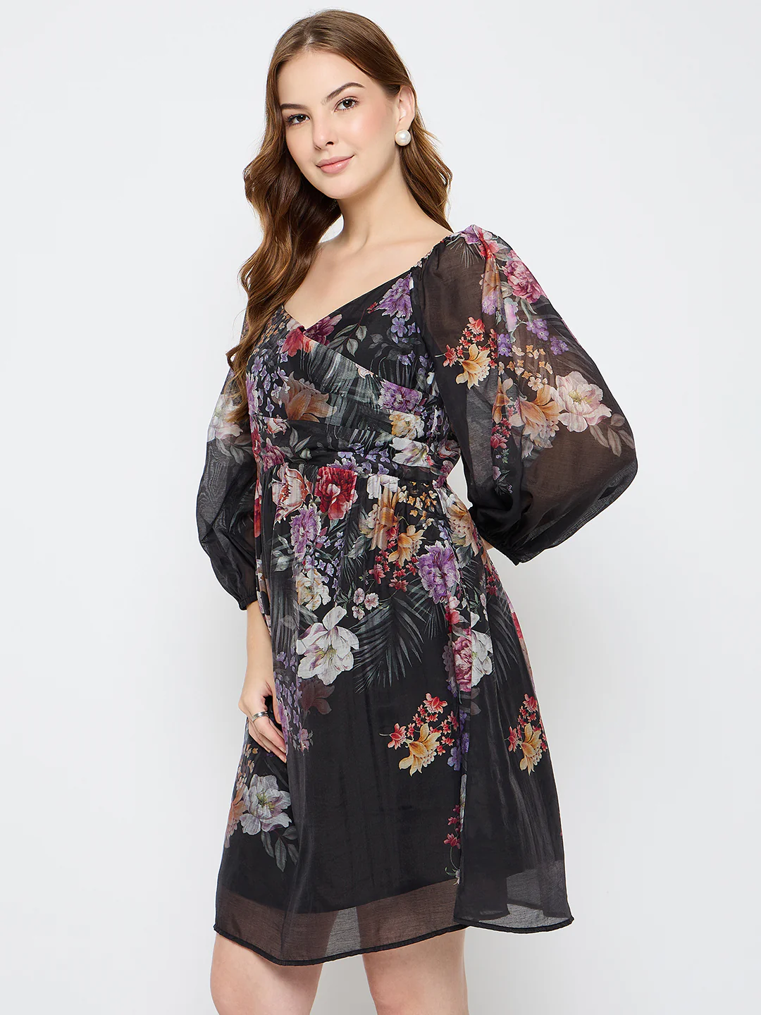 Madame Floral Print Tencel Blend Black Midi Dress - Image 5