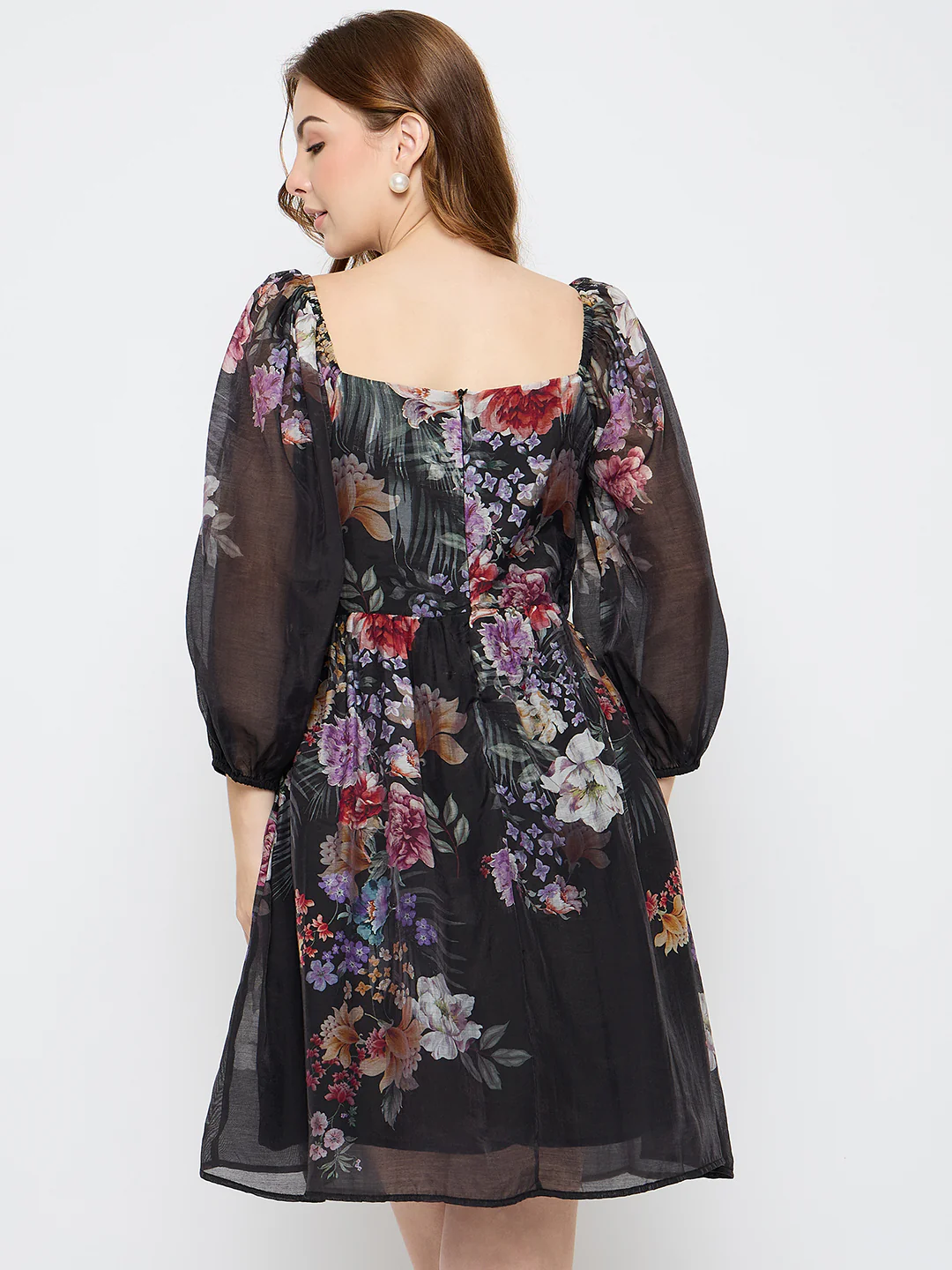 Madame Floral Print Tencel Blend Black Midi Dress - Image 6