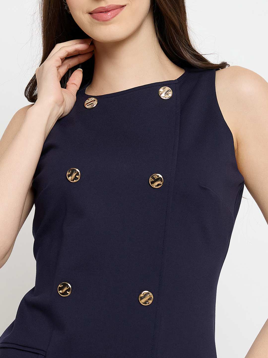 Madame Double Breasted Navy Blue Midi Dress - Image 7