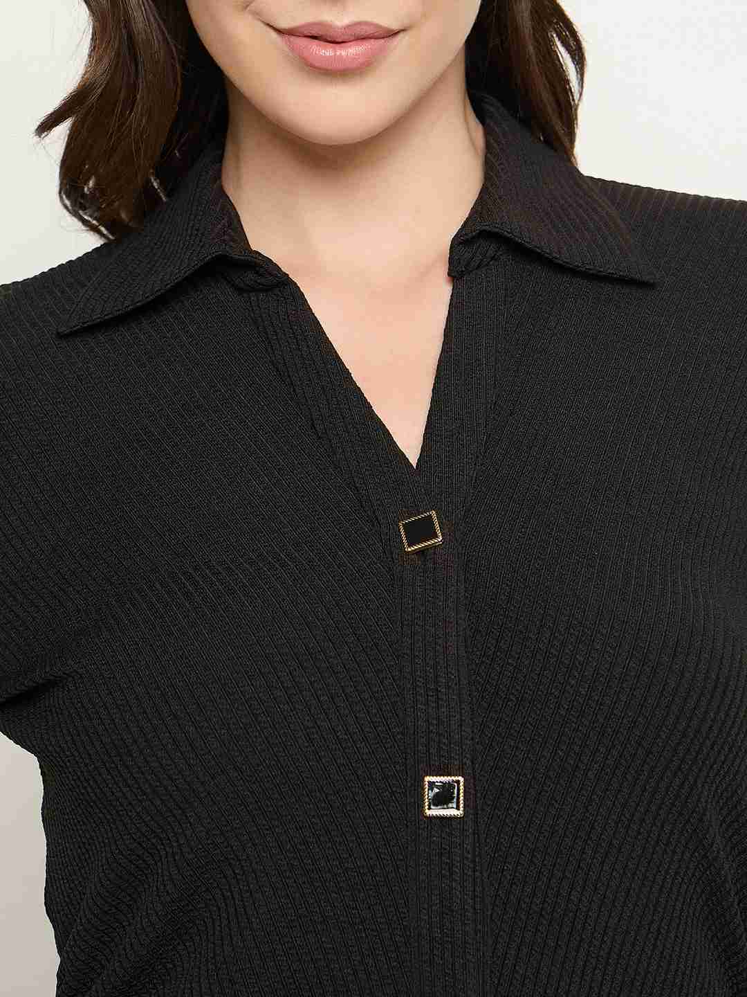 Madame Button Down Black Bodycon Midi Dress - Image 7