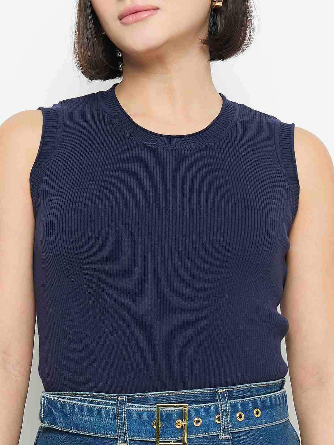 Madame Sleeveless Belted Denim Dress - Image 7