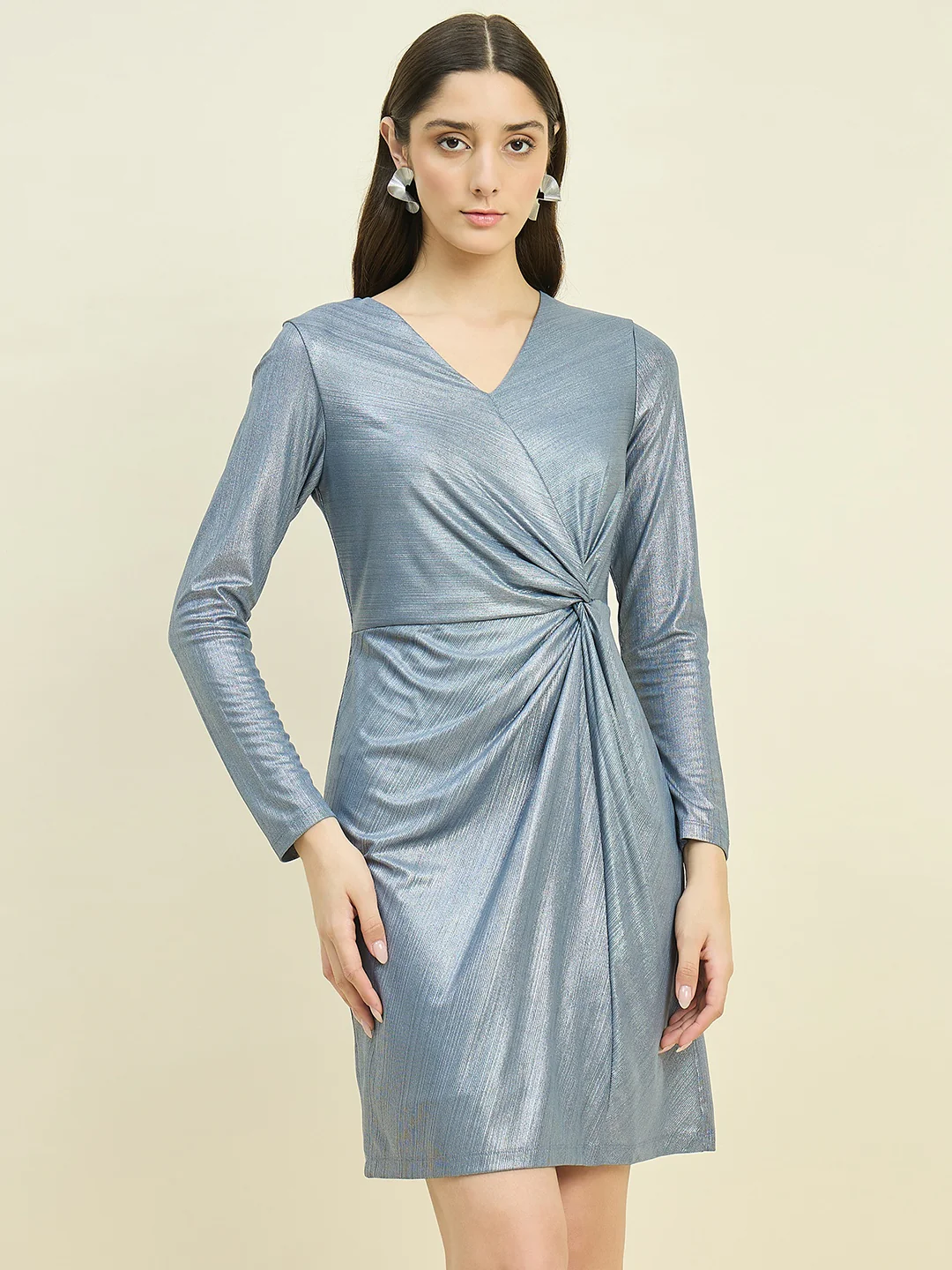 Madame Cinched Waist Grey Bodycon Dress - Image 3