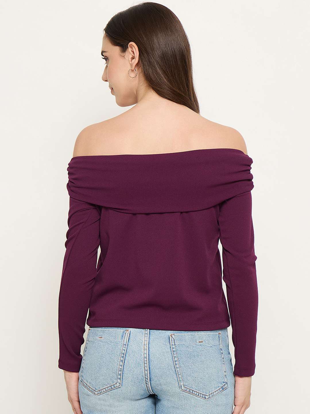 Madame Wine Red Ruched Off Shoulder Top - Image 6