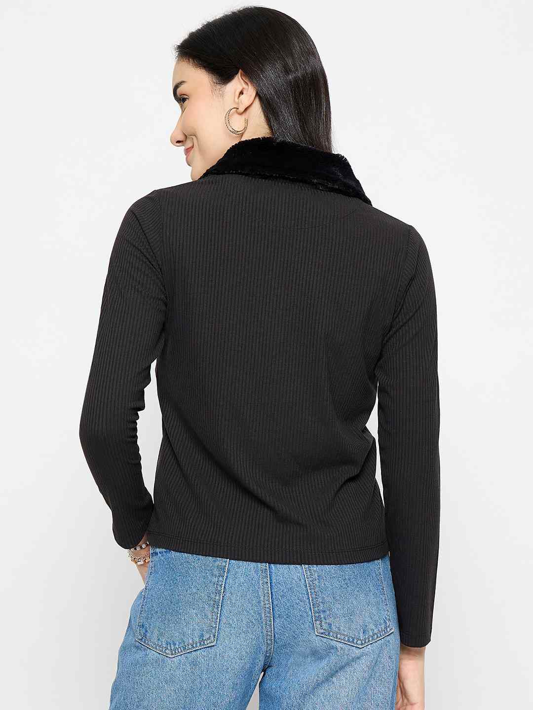 Madame Fur Trimmed Black Zipped Top - Image 6