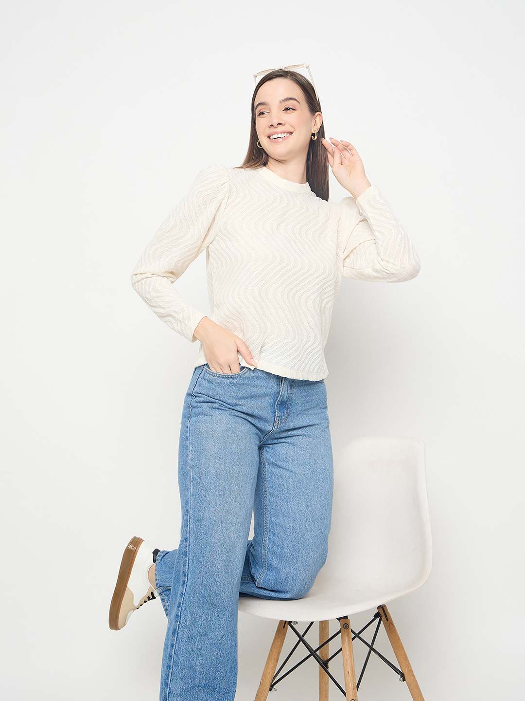 Madame Lace and Textured Off White Top