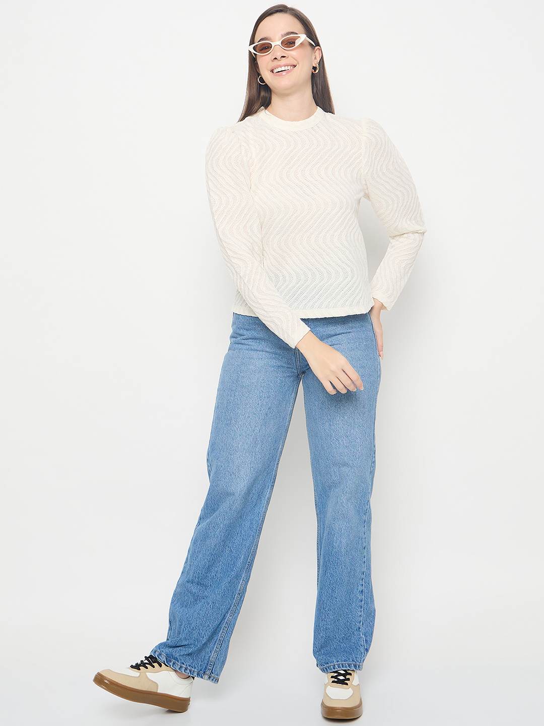 Madame Lace and Textured Off White Top - Image 2