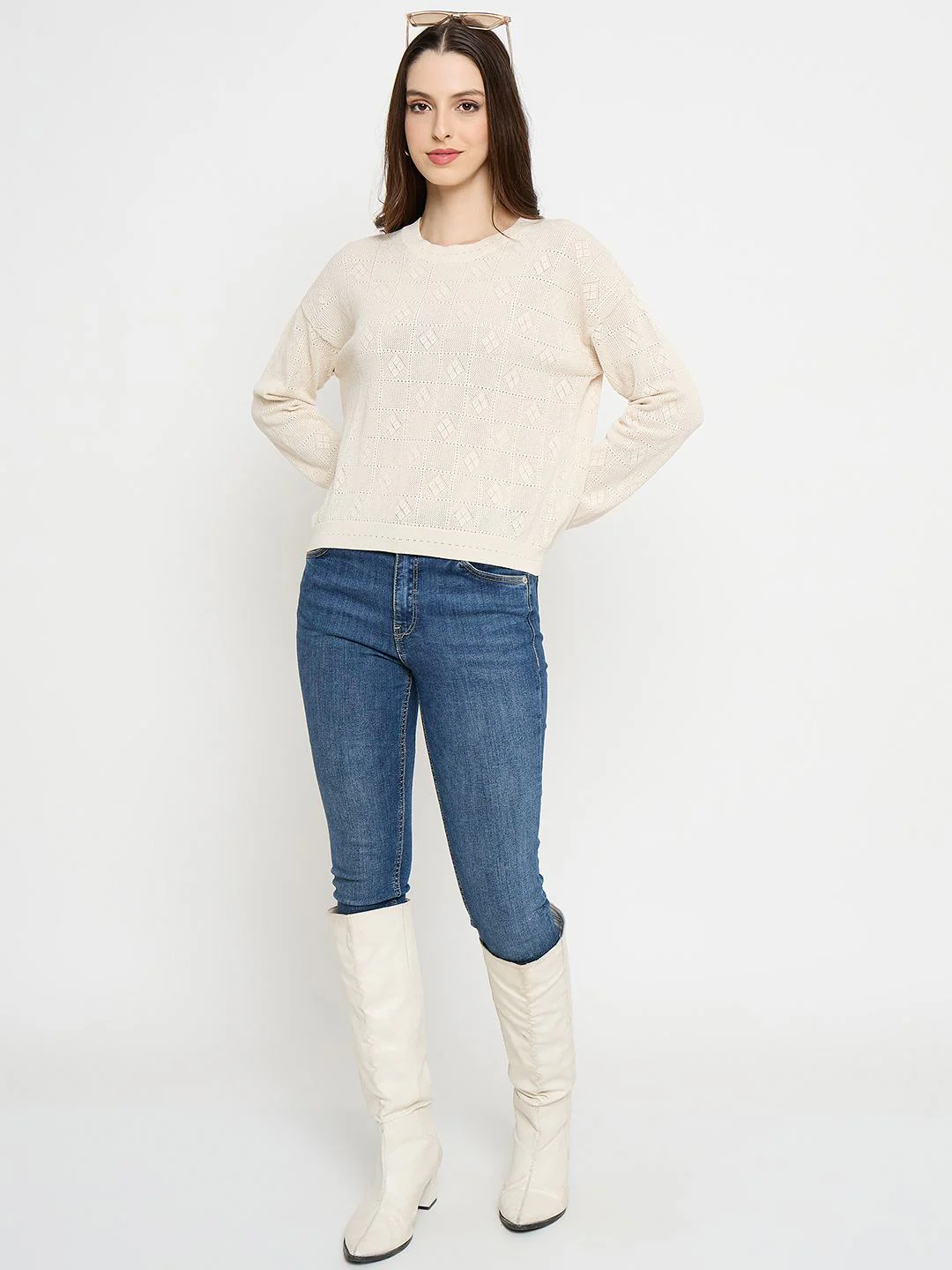 Madame Textured Knit Beige Pullover Sweater - Image 2