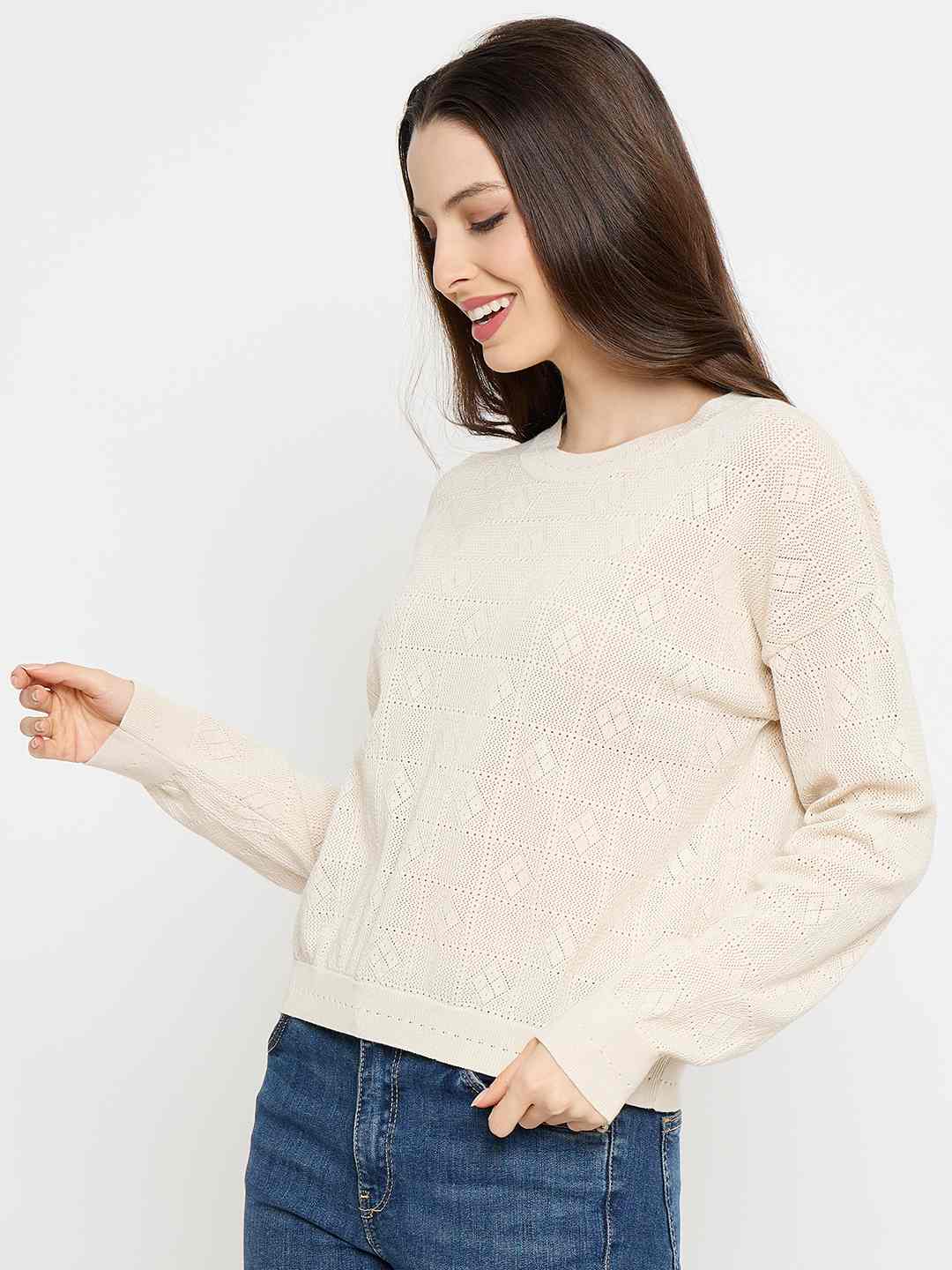 Madame Textured Knit Beige Pullover Sweater - Image 5