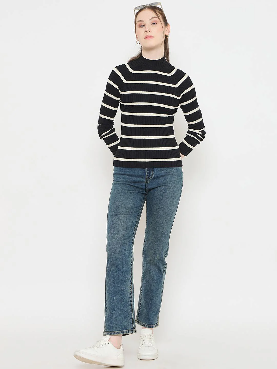 Madame Striped Mock Neck Knit Top - Image 3