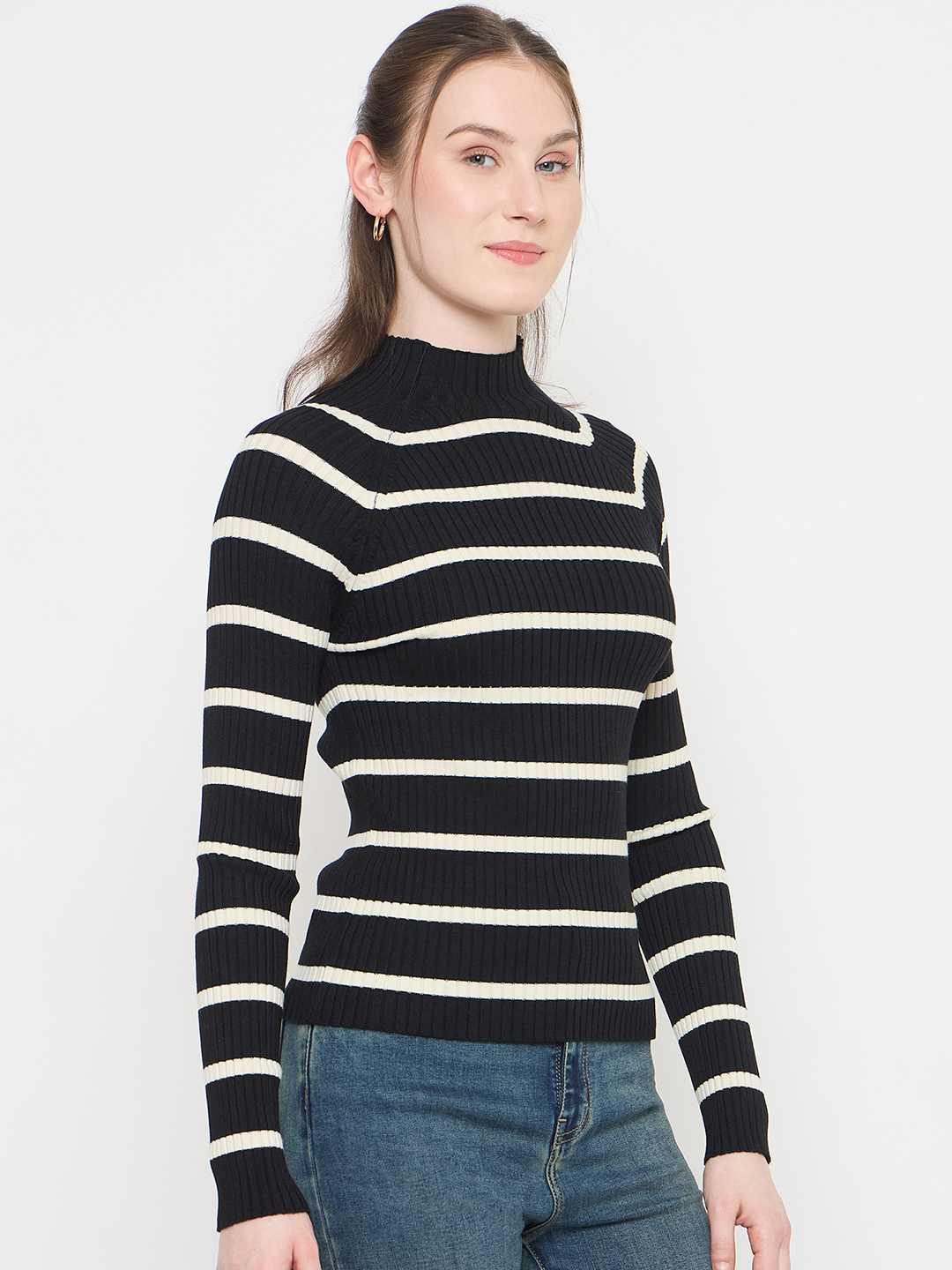 Madame Striped Mock Neck Knit Top - Image 4
