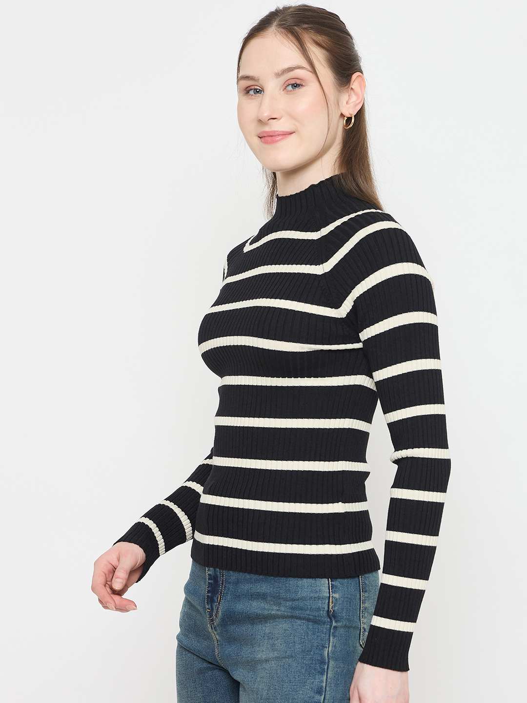 Madame Striped Mock Neck Knit Top - Image 5