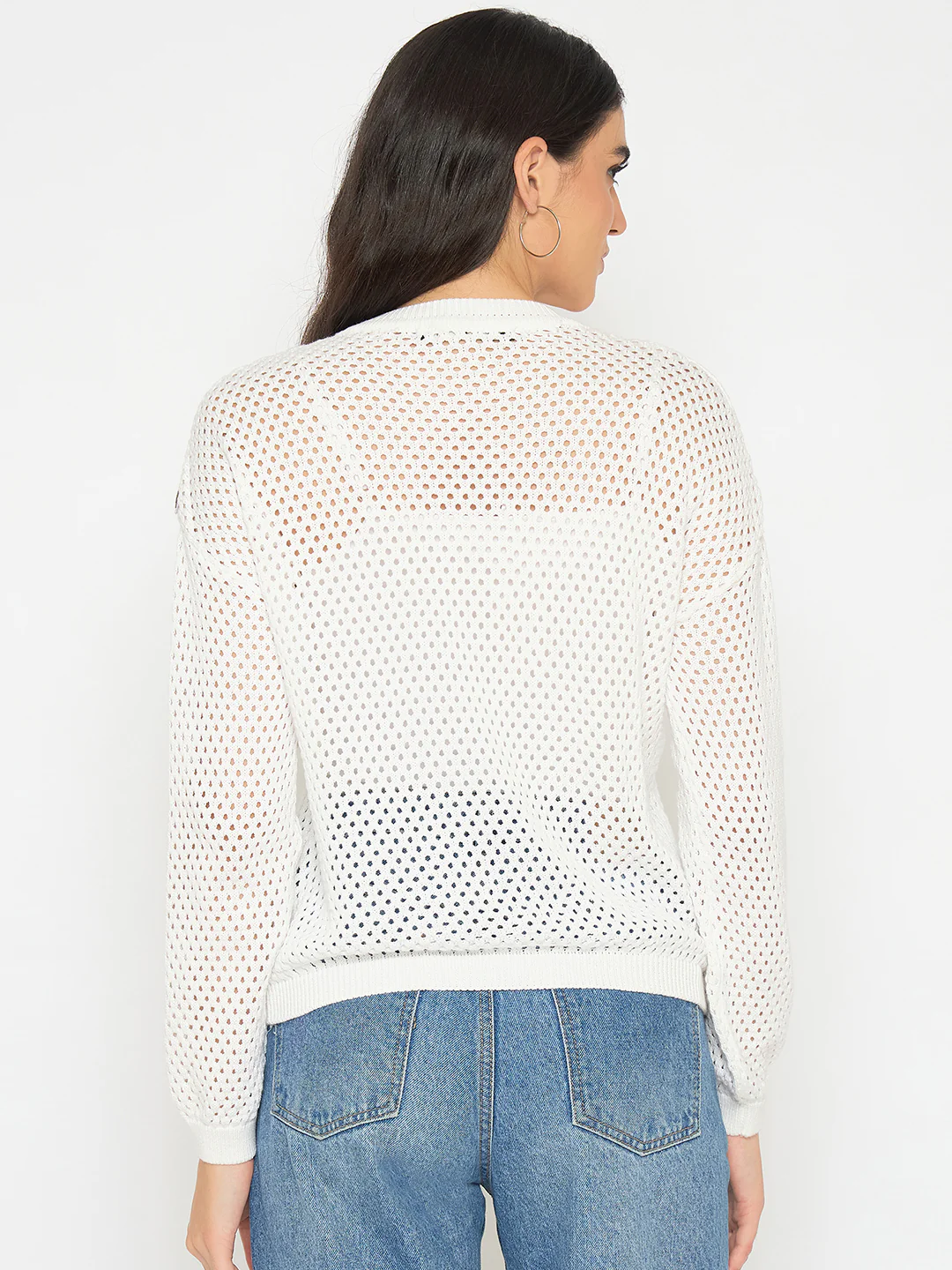 Madame Embroidered Semi Sheer Off White Knitted Top - Image 6