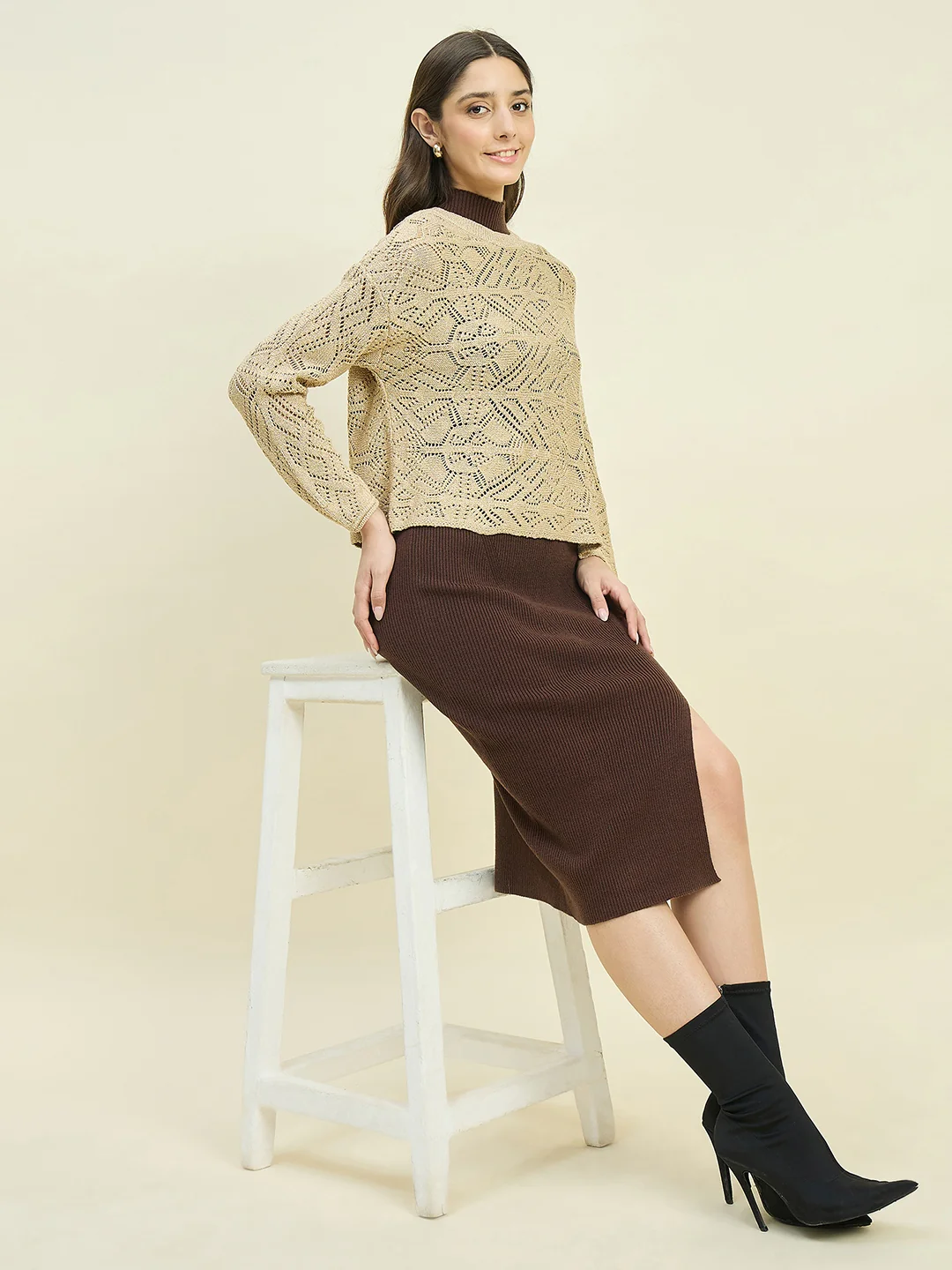 Madame Brown Dress and Cape Knit Co-ord Set - Image 2