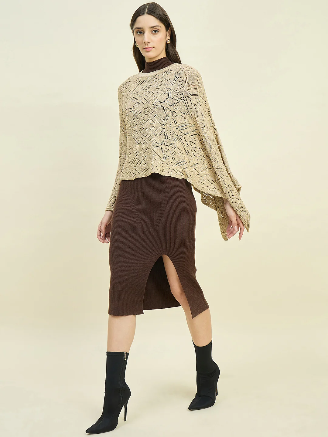 Madame Brown Dress and Cape Knit Co-ord Set - Image 5