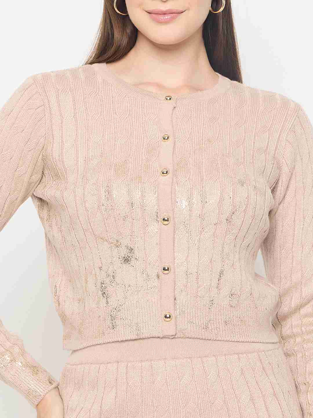 Madame Buttoned Top and Mini Skirt Peach Co-ord Set - Image 9