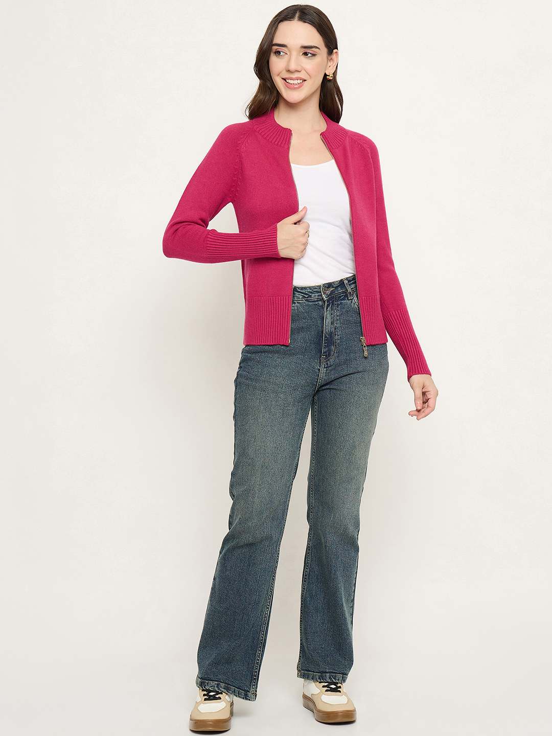 Madame Mock Neck Fuschia Pink Cardigan - Image 2