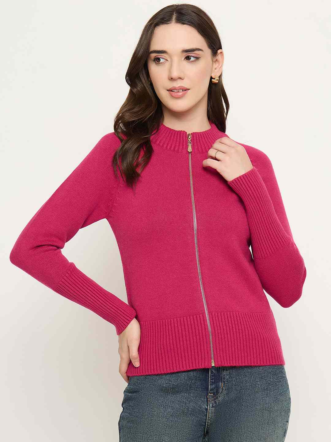 Madame Mock Neck Fuschia Pink Cardigan - Image 3