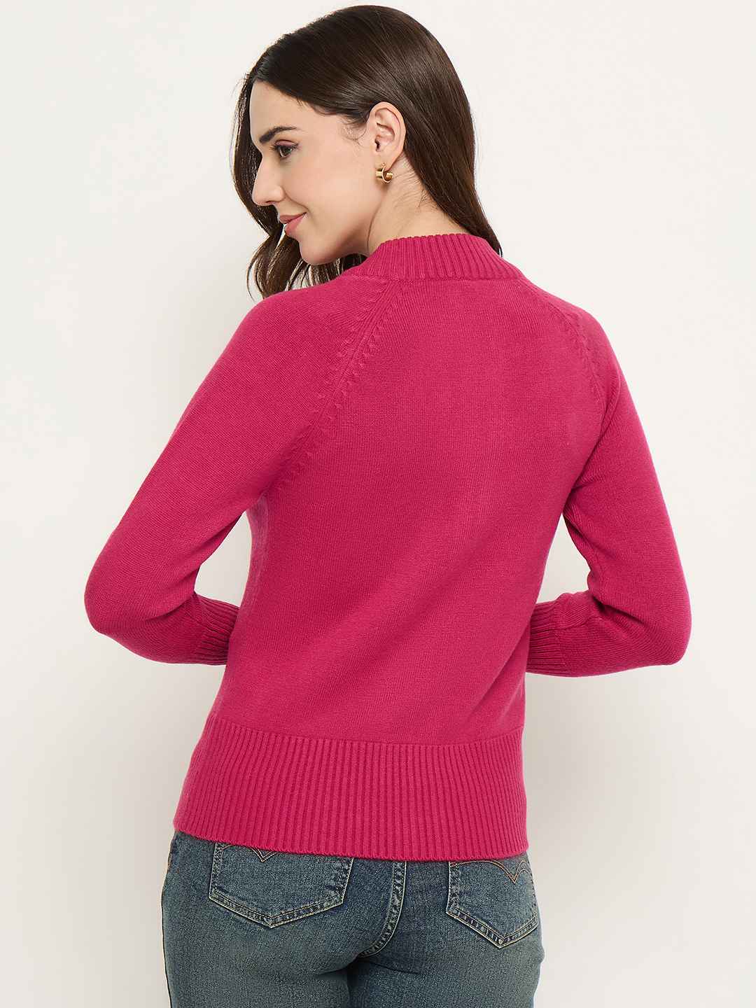 Madame Mock Neck Fuschia Pink Cardigan - Image 6