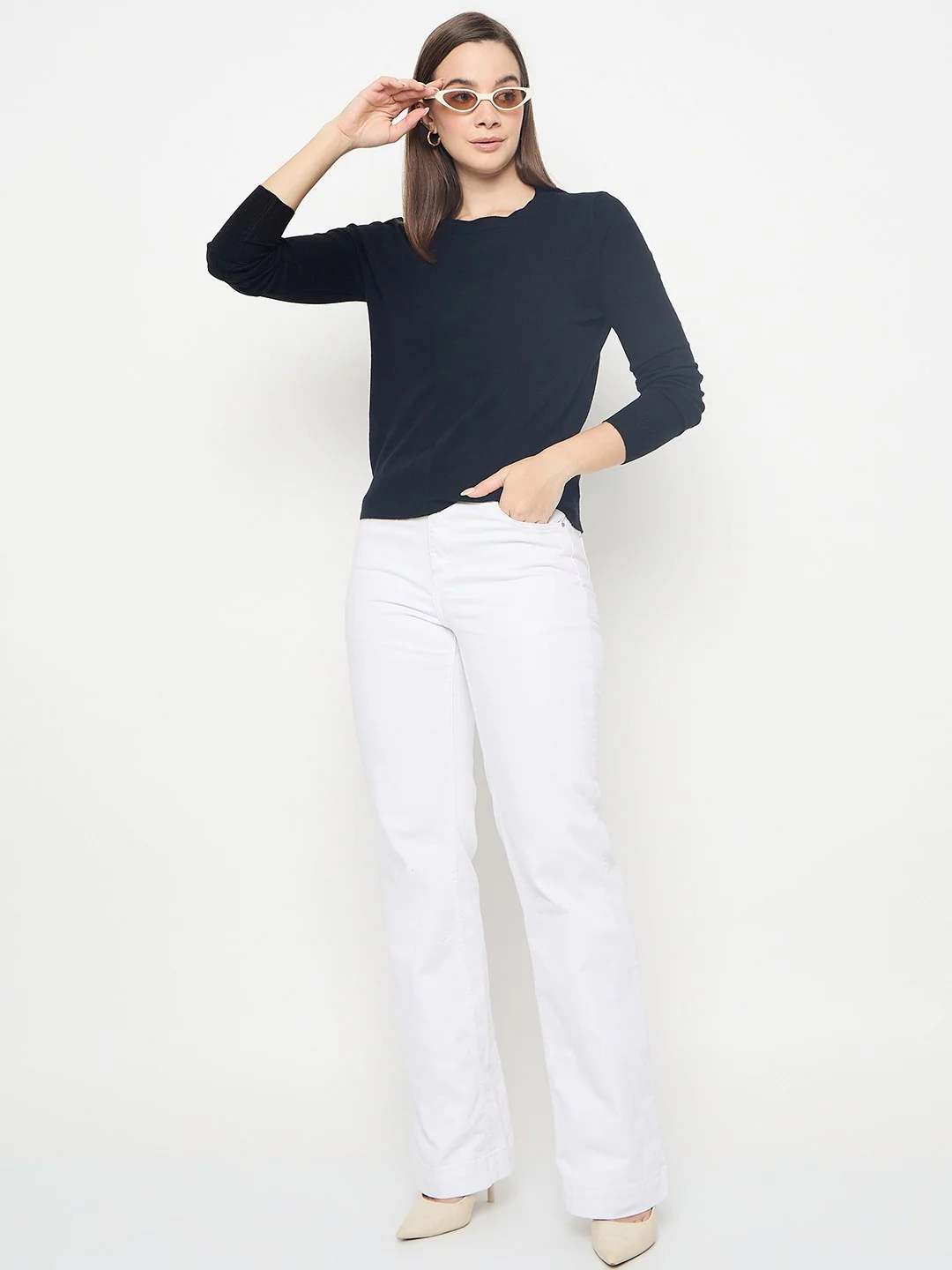 Madame Solid Black Pullover Sweater - Image 2
