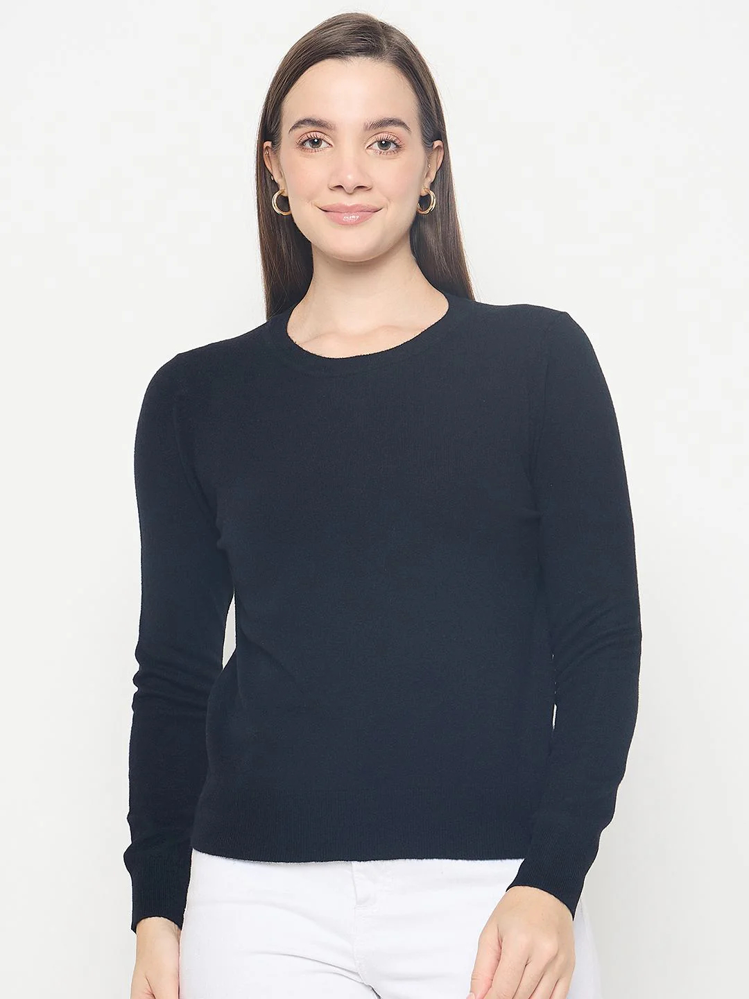Madame Solid Black Pullover Sweater - Image 3
