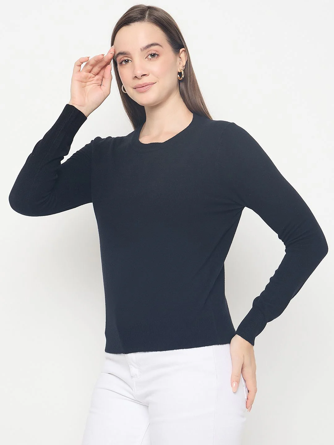 Madame Solid Black Pullover Sweater - Image 5