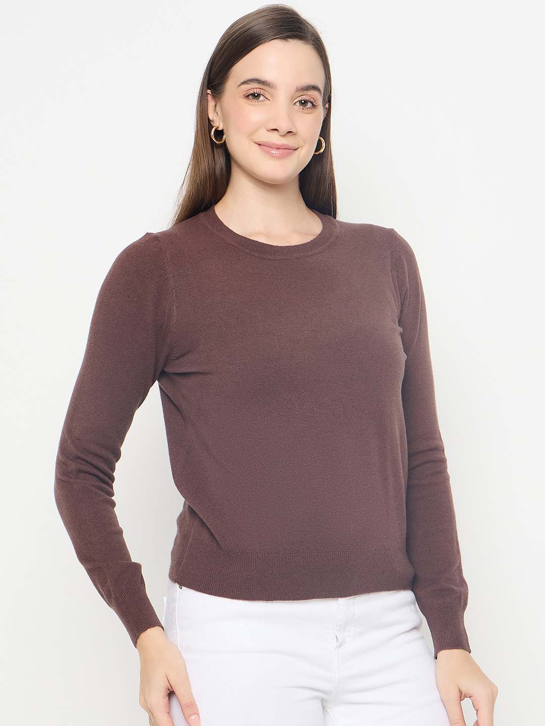 Madame Solid Coffee Brown Pullover Sweater - Image 4